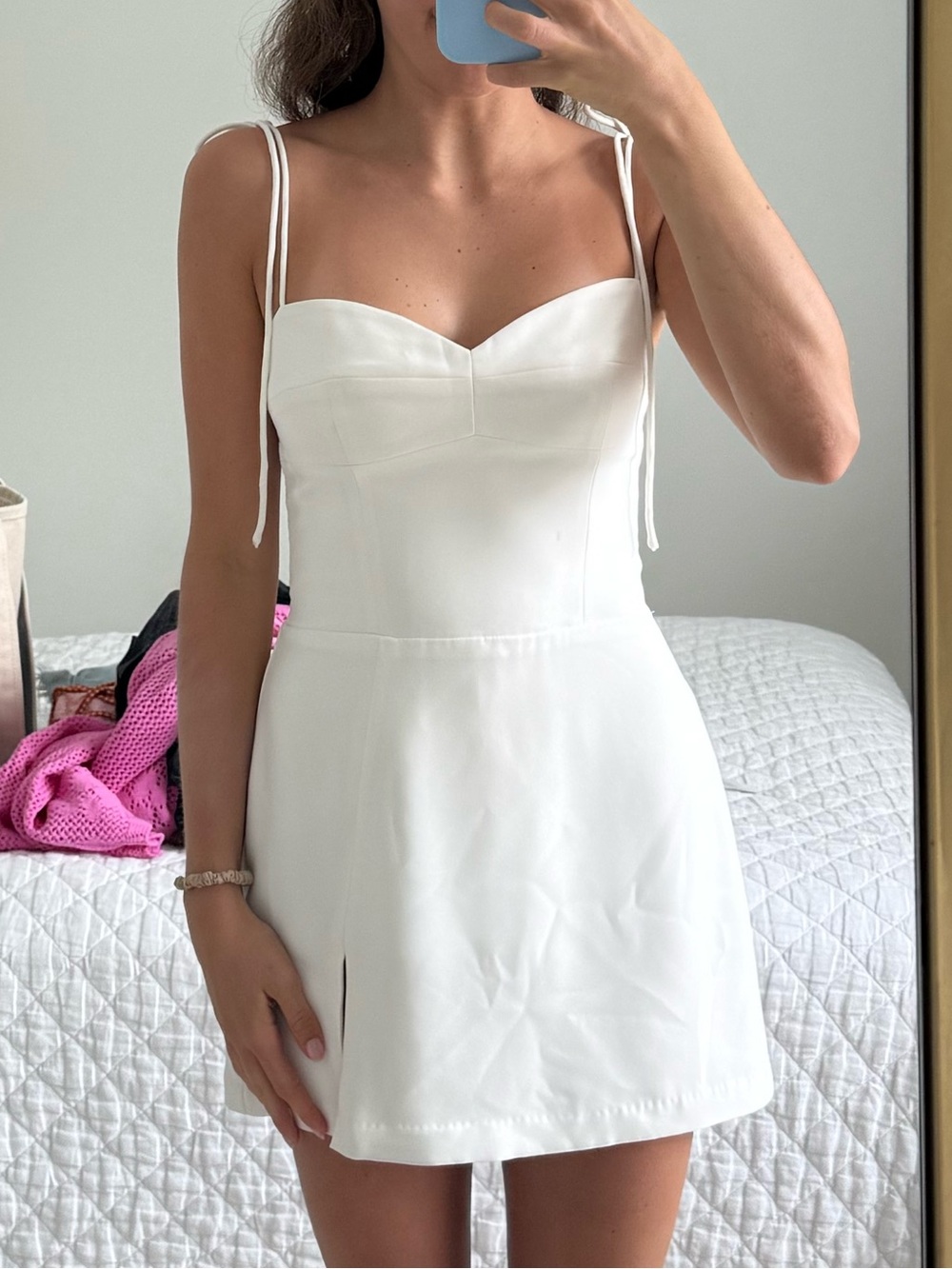 Amanda Uprichard White Tie-Shoulder Mini Dress